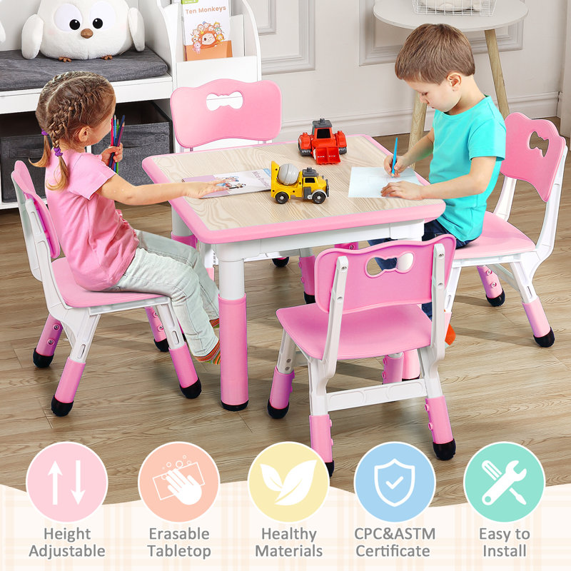 gaomon MDF Adjustable Square 4 Students Activity Table Chairs Wayfair